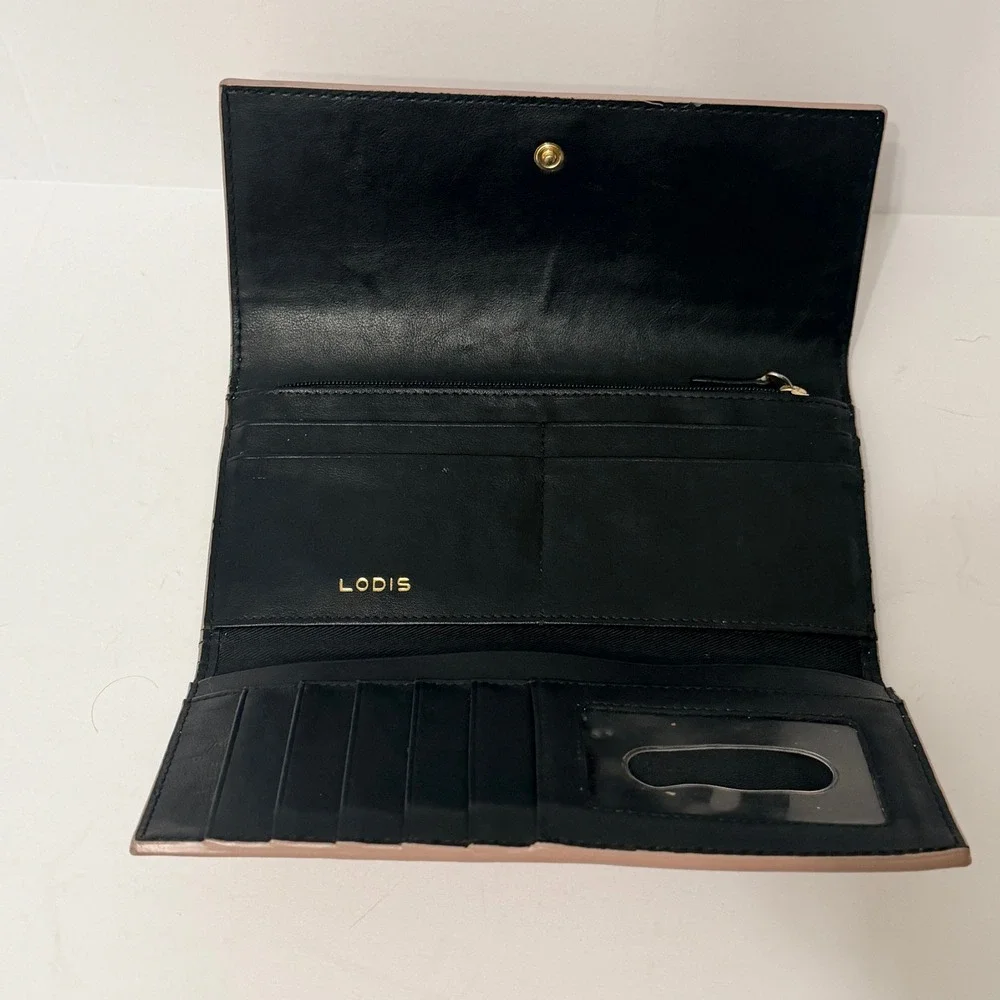 Lodis‎ Leather Classic Flap Snap Wallet Trifold Purse- Caramel Brown Card Holder